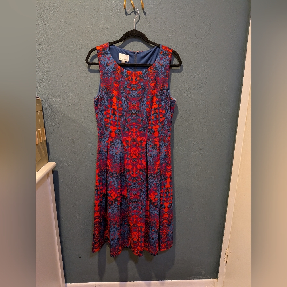 Donna Morgan Blue and Red Patterned Dress